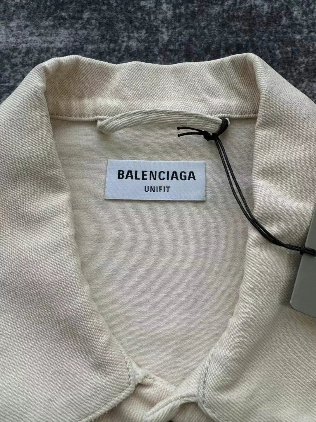 balenciaga beige distressed denim jacket