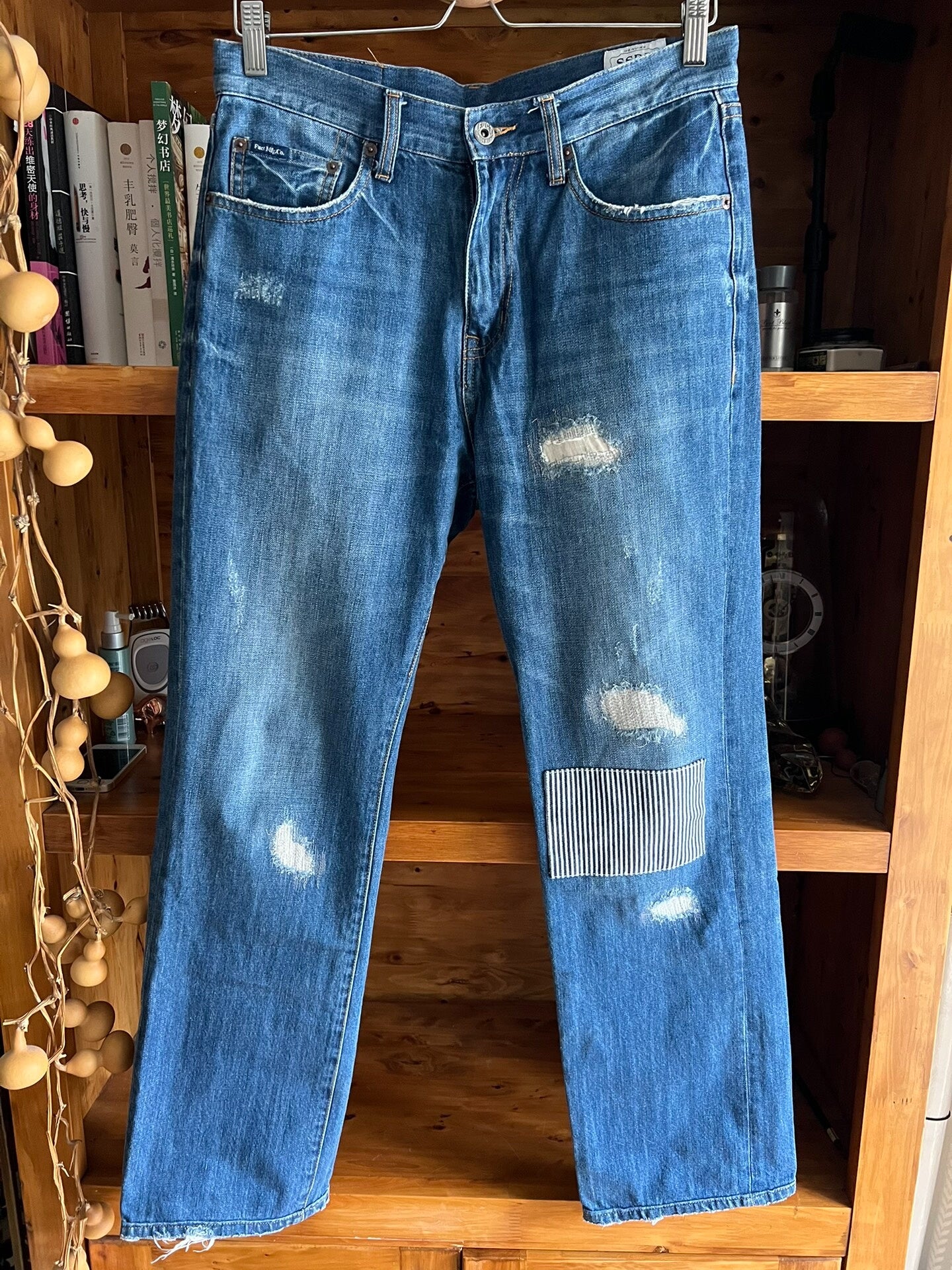 vintage washed denim patchwork pants