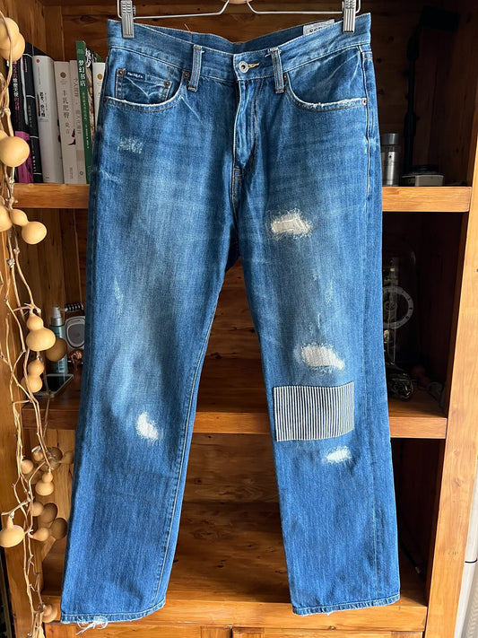 vintage washed denim patchwork pants