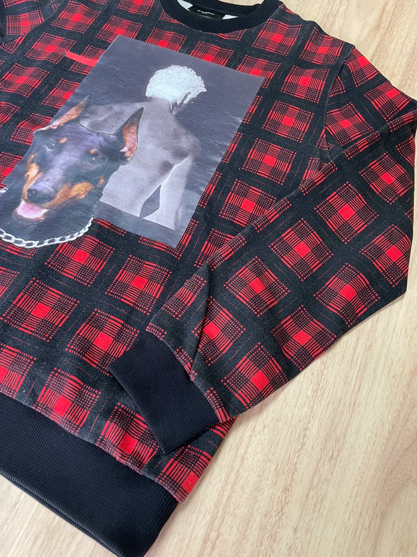 givenchy red plaid dog graphic sweatshirt