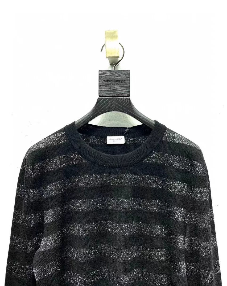 Saint Laurent Silver Black Striped Sweater