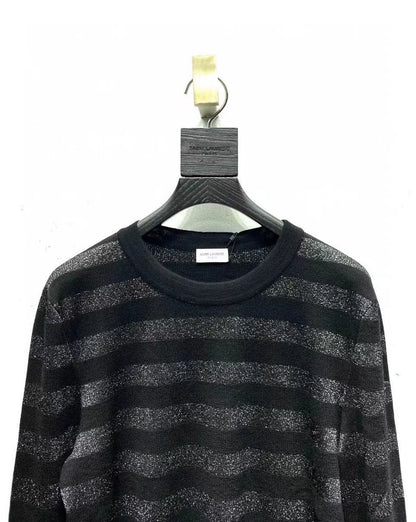Saint Laurent Silver Black Striped Sweater