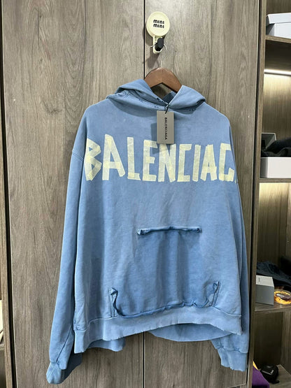 balenciaga blue hoodie with logo print