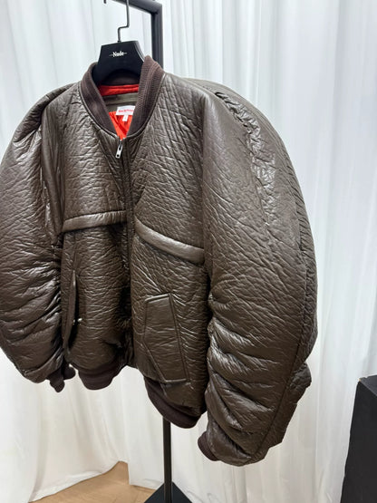 oversized brown bomber jacket by walter van beirendonck