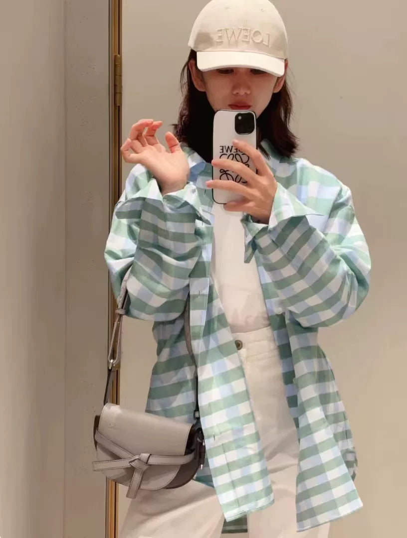 Loewe 2024 Blue Green Plaid Shirt