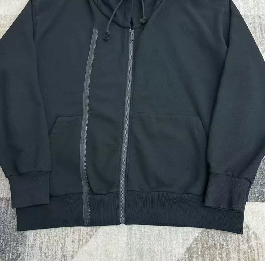 black oversized hoodie with double zipper