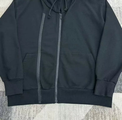 black oversized hoodie with double zipper