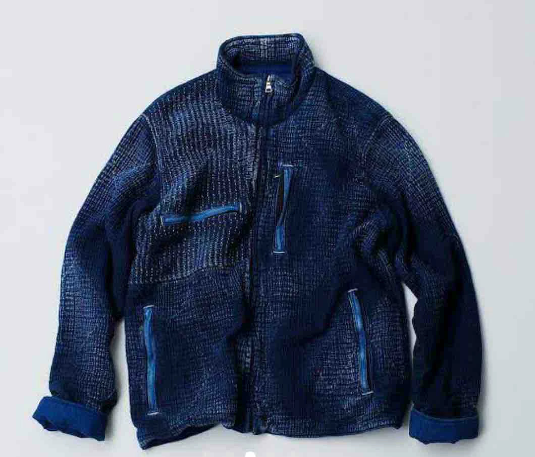 indigo sashiko light zip up outdoor jacket