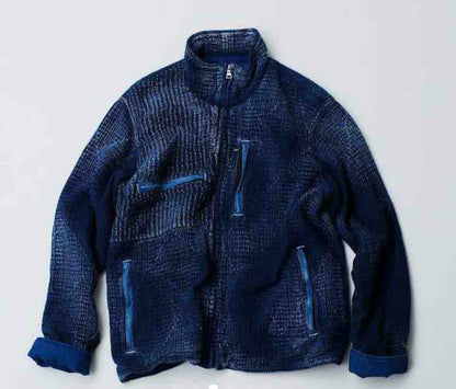 indigo sashiko light zip up outdoor jacket