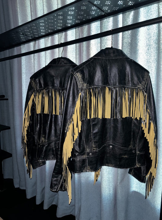 saint laurent distressed fringe leather jacket