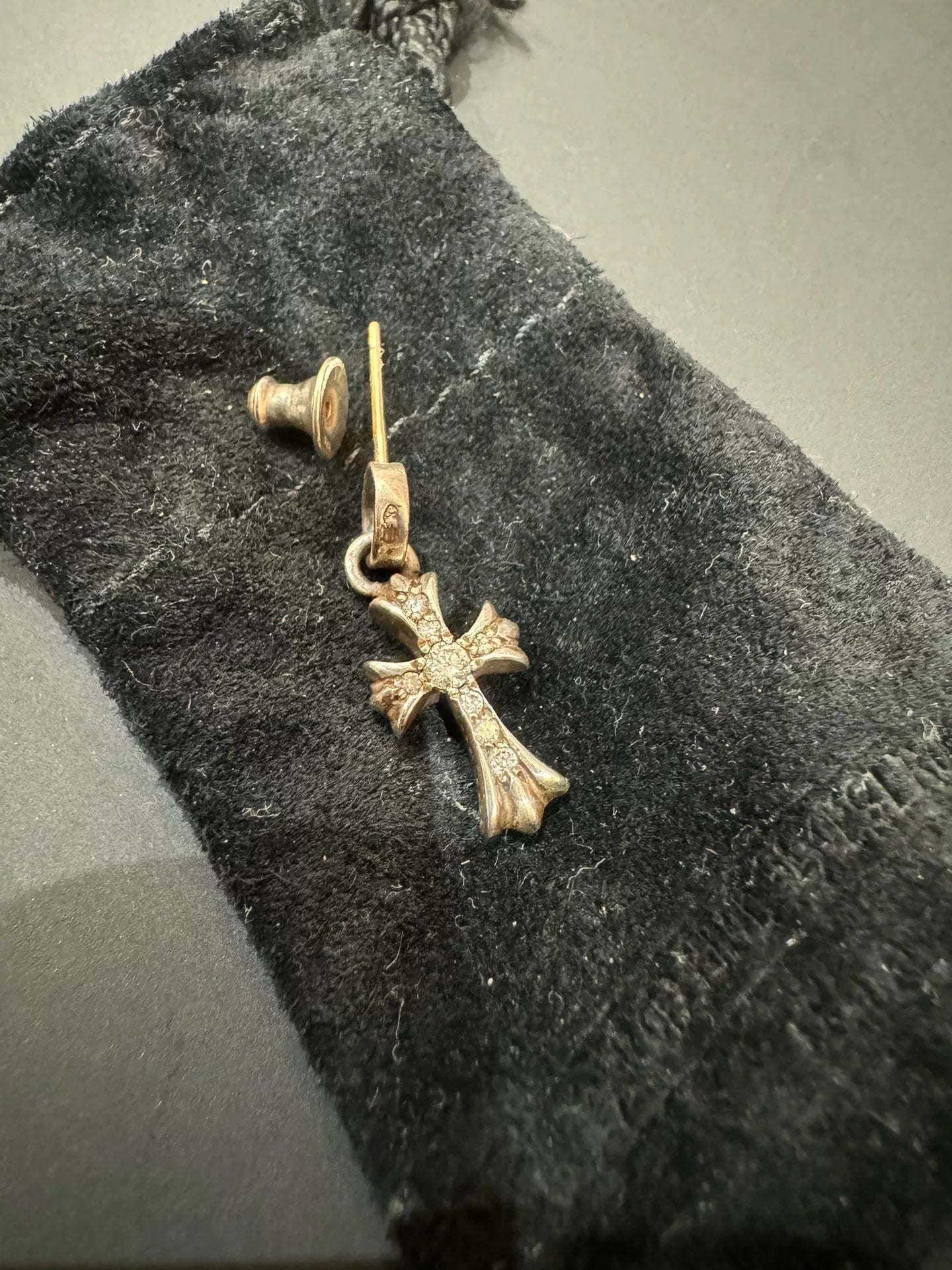 Chrome Hearts Silver Baby Fat Diamond Earrings