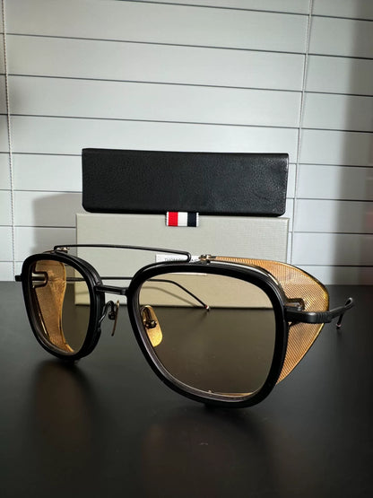 thom browne tb-808 sunglasses with gold accents