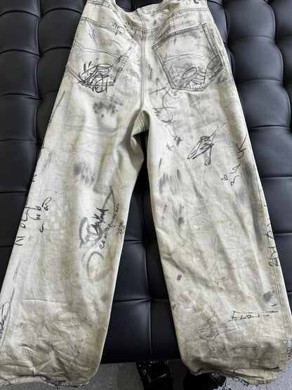 Balenciaga White Graffiti Denim Pants
