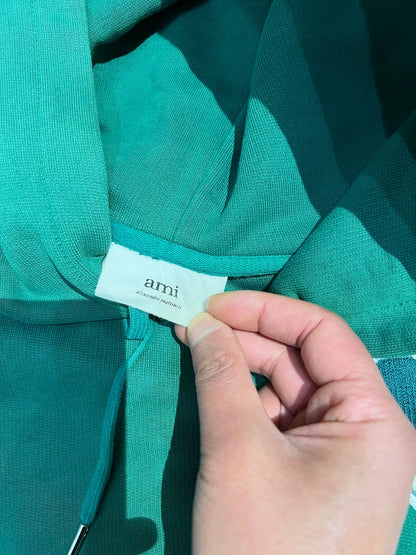 ami paris green heart embroidered hoodie