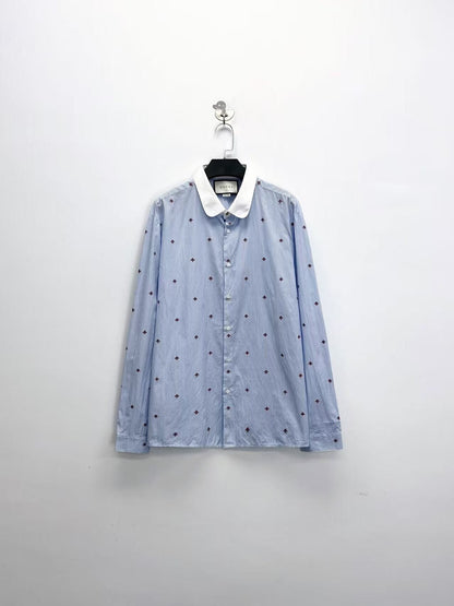 gucci light blue embroidered bee long sleeve shirt