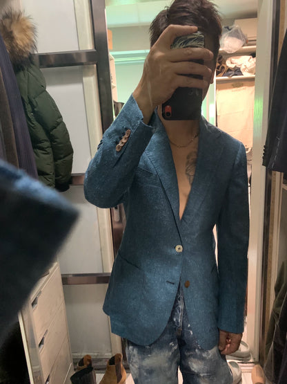 custom hand-tailored jacket in turquoise blue
