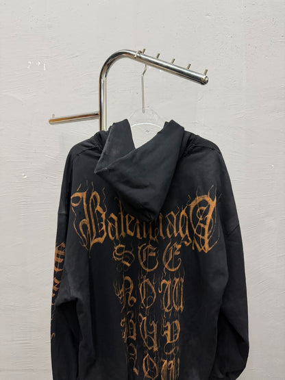 Balenciaga Black Zip Hoodie Gold Graphics