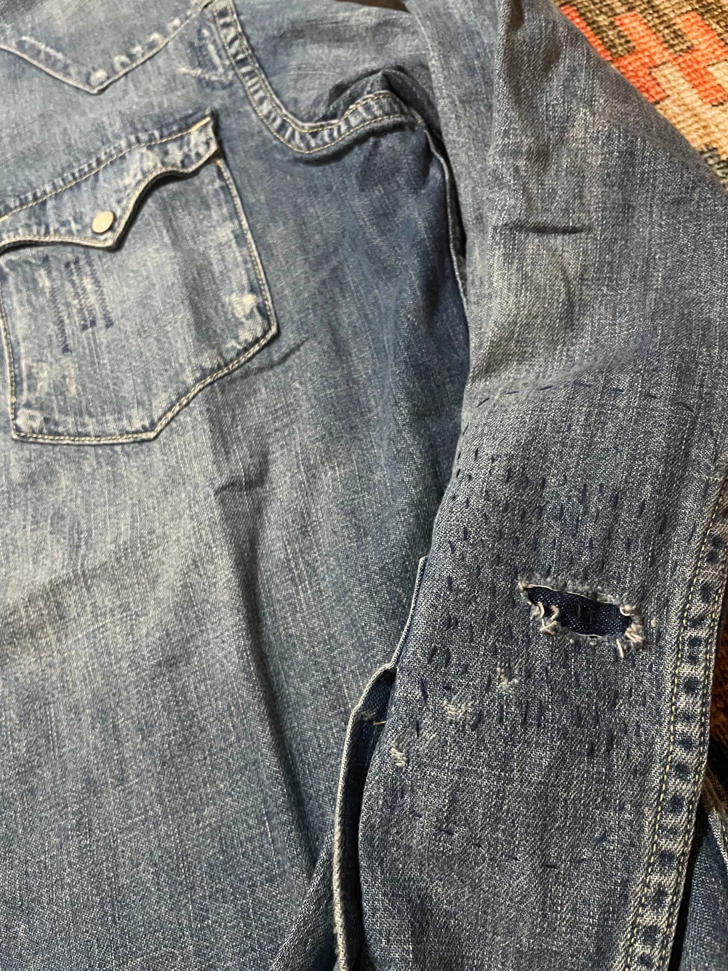 Ralph Lauren Distressed Patch Western Denim Shirt