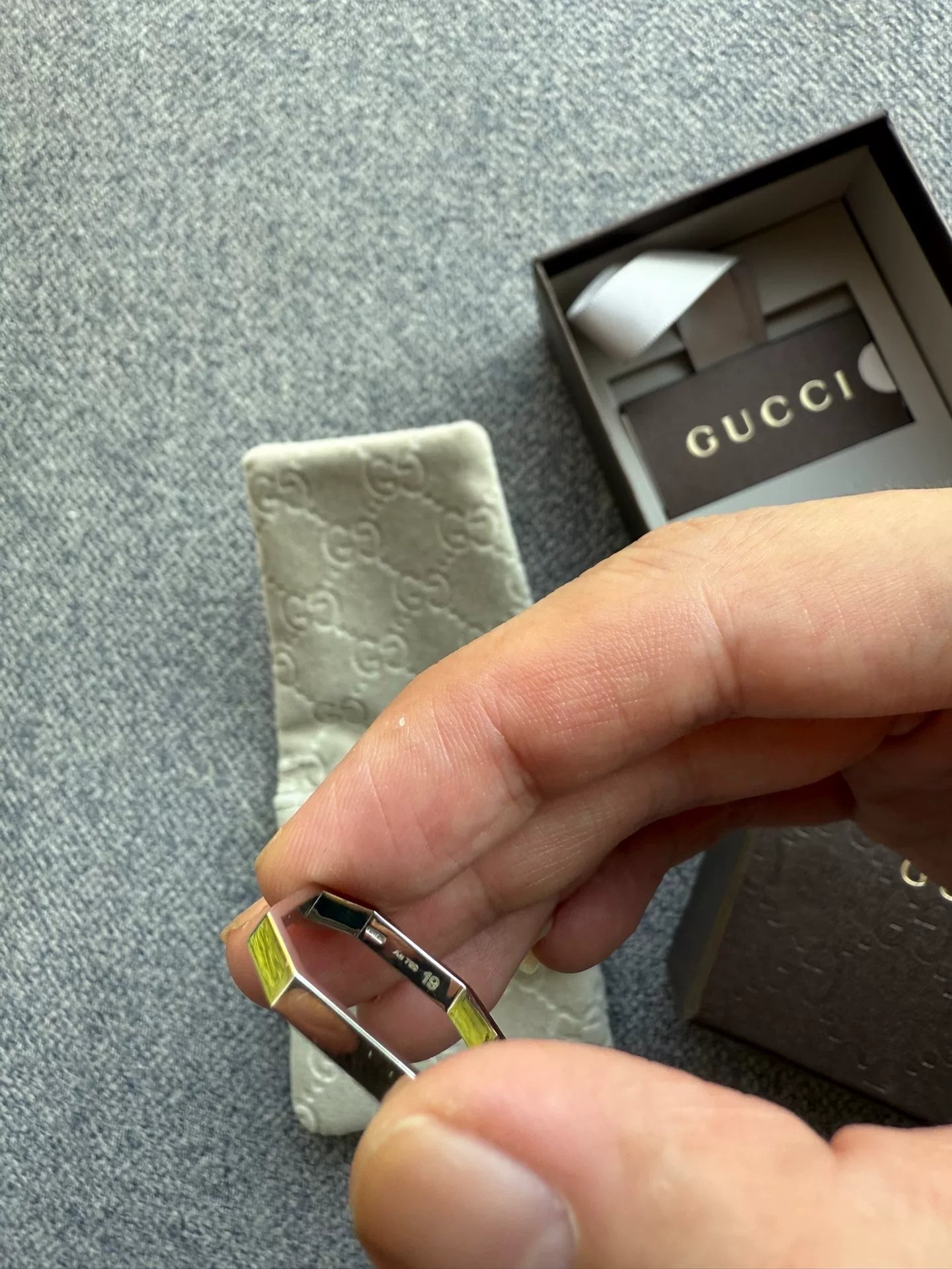 Gucci Platinum Hexagonal Ring Size 19