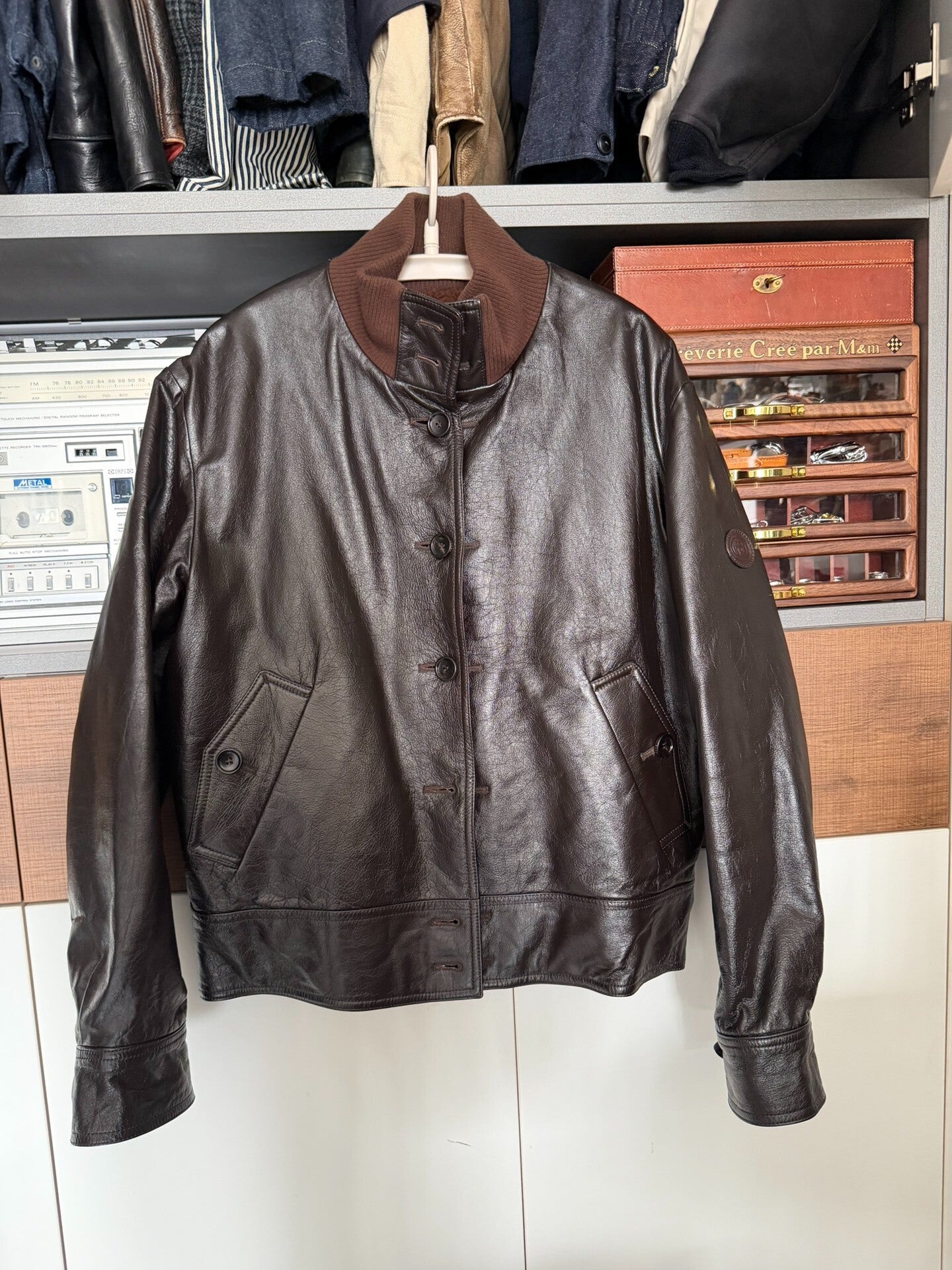 gucci leather and wool jacket in brown