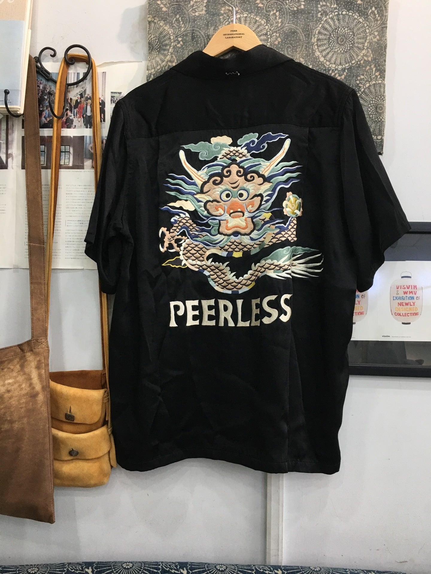 visvim black silk short sleeve shirt