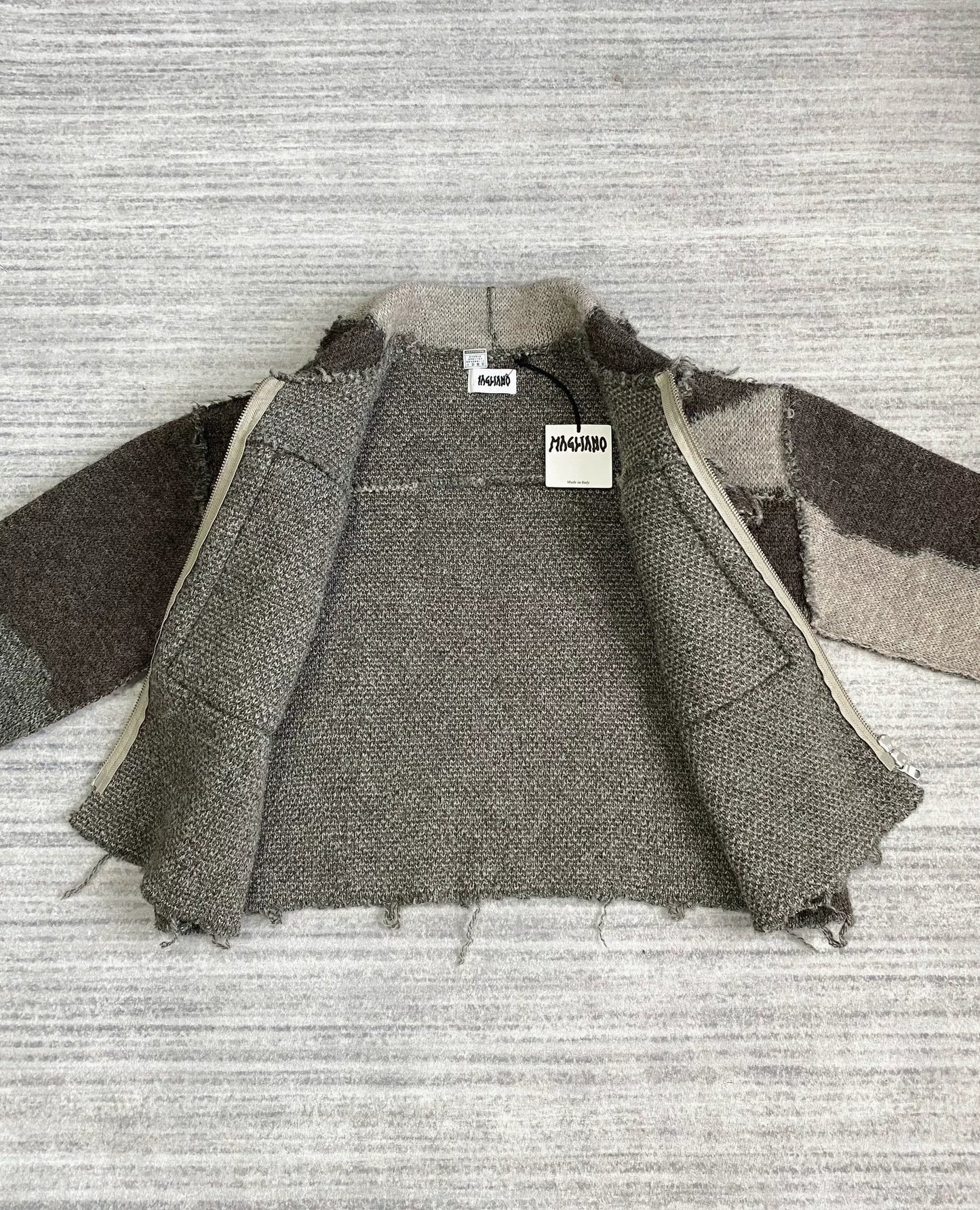 Deconstructed Wool Zip Jacket with Color Block