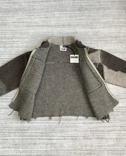 Deconstructed Wool Zip Jacket with Color Block