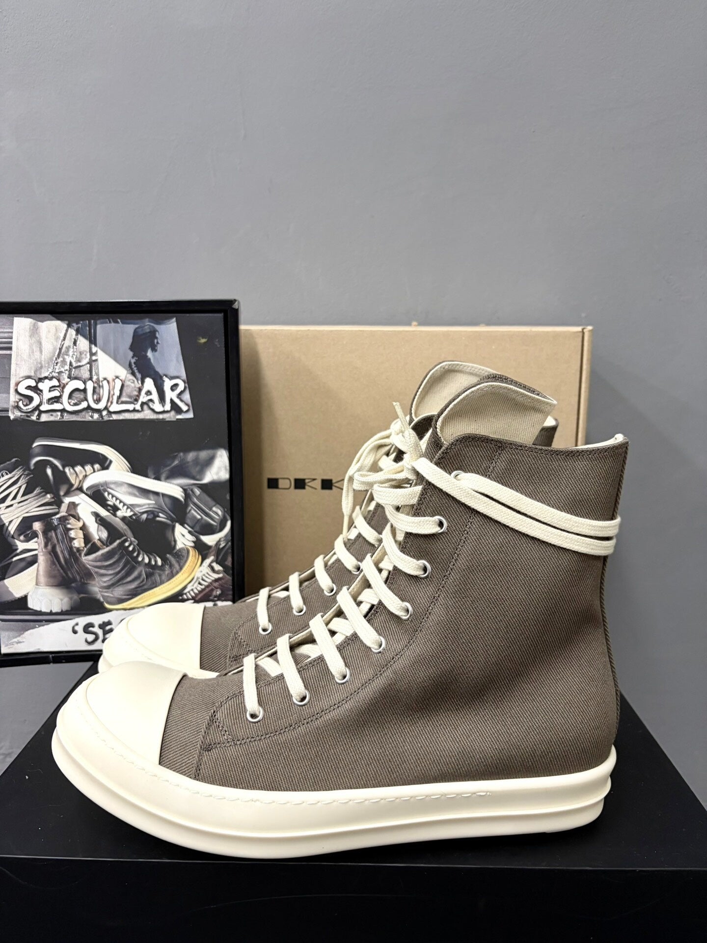 RickOwens Drkshdw High-Top Brown Canvas Sneakers