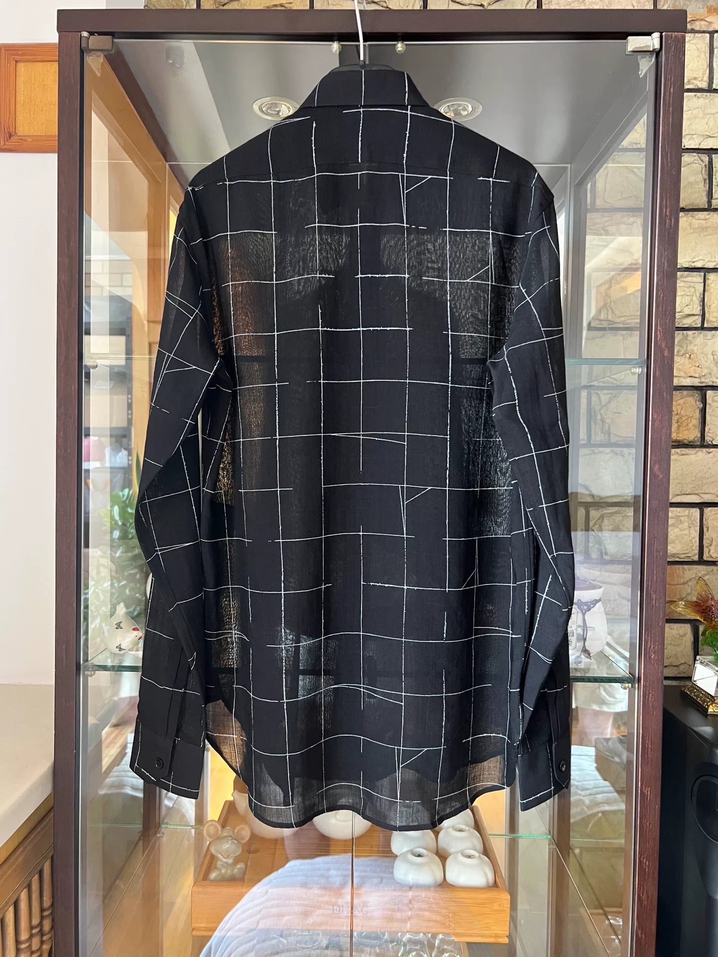 saint laurent black geometric silk shirt