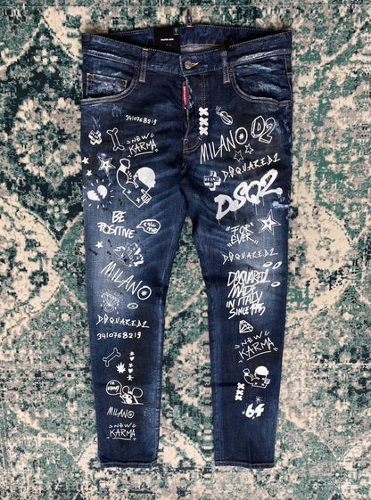 dsquared2 graffiti print skinny jeans