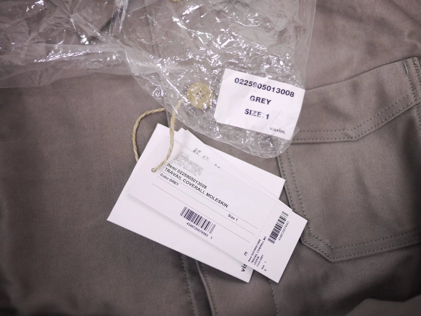 Visvim TRAVAIL COVERALL MOLESKIN GREY