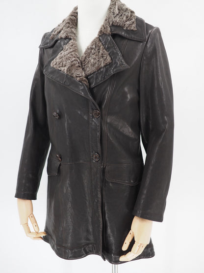 Giorgio Armani Brown Lambskin Double-Breasted Coat