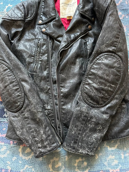 distressed denim printed tiger jacket