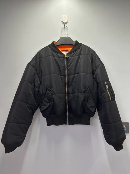 reversible black and orange bomber jacket