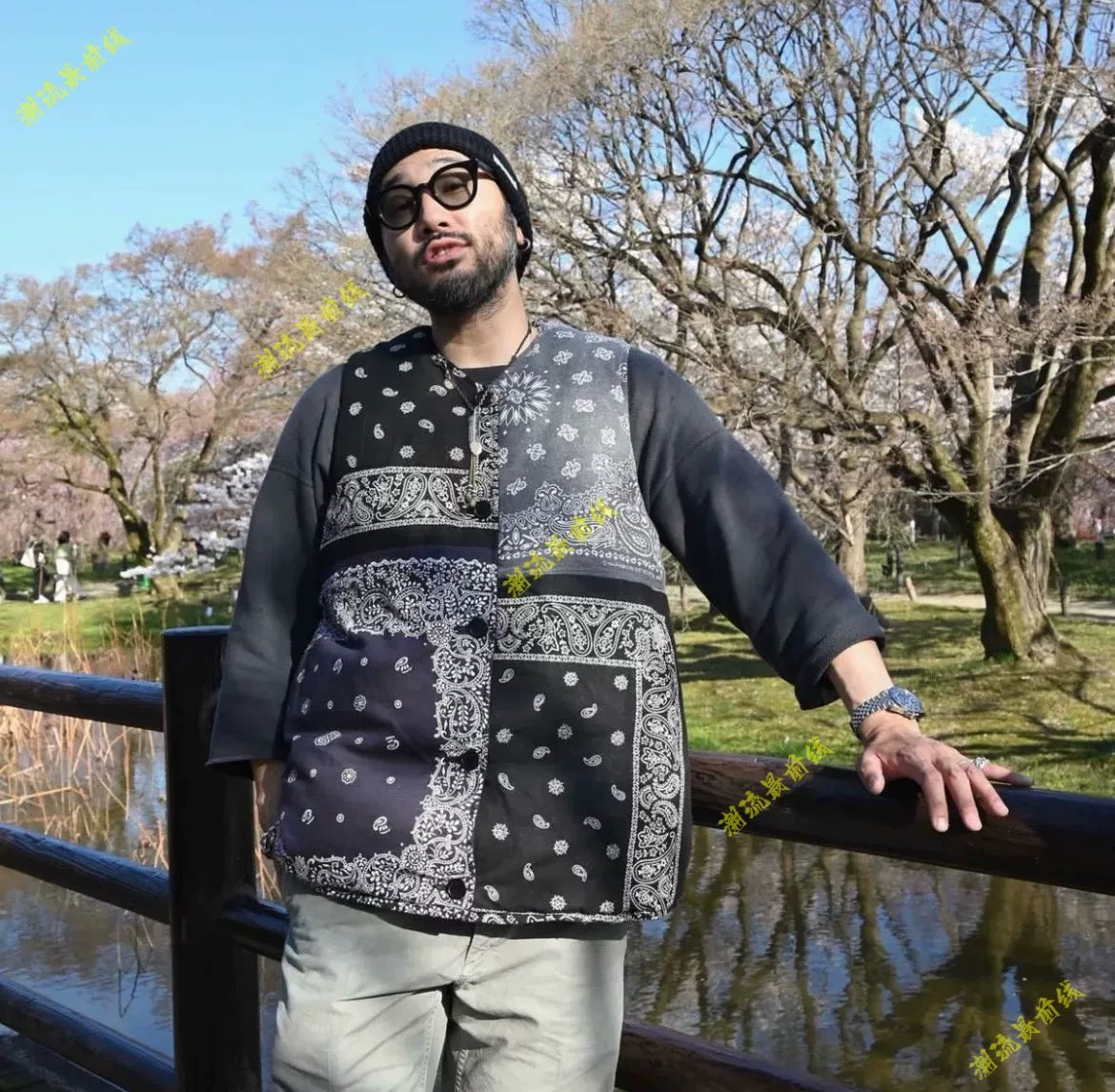 visvim kora down vest with patchwork design