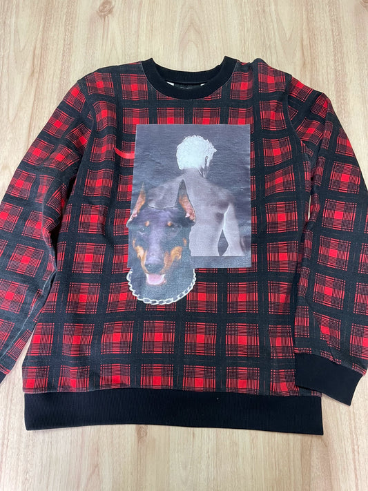 givenchy red plaid dog graphic sweatshirt