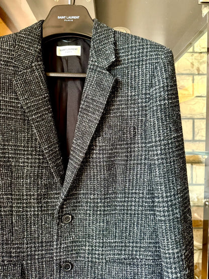 Saint Laurent Black Grey Prince of Wales Jacket