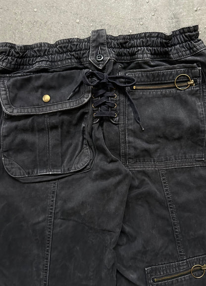 high-waisted cargo denim pants