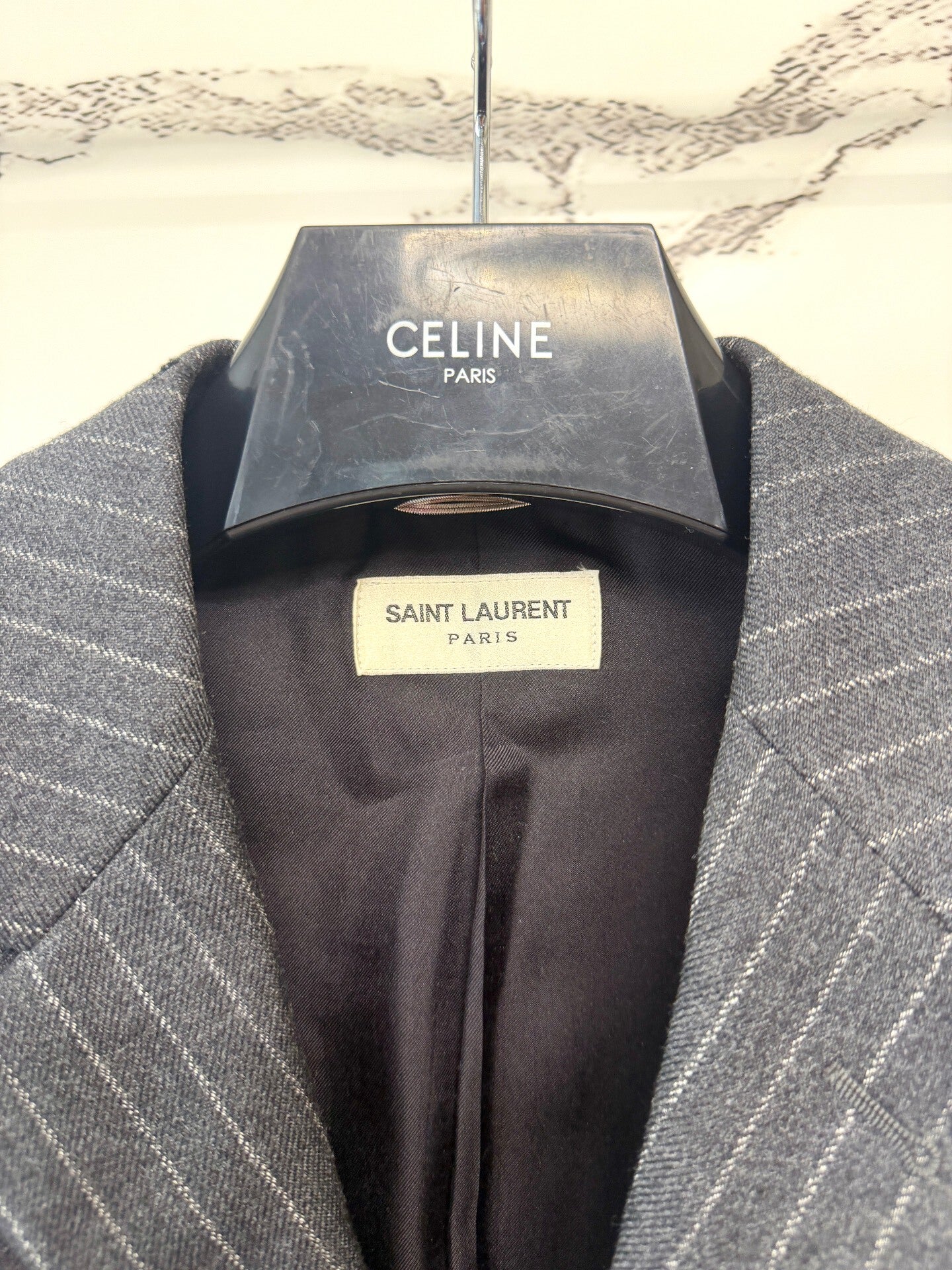 saint laurent striped wool suit jacket