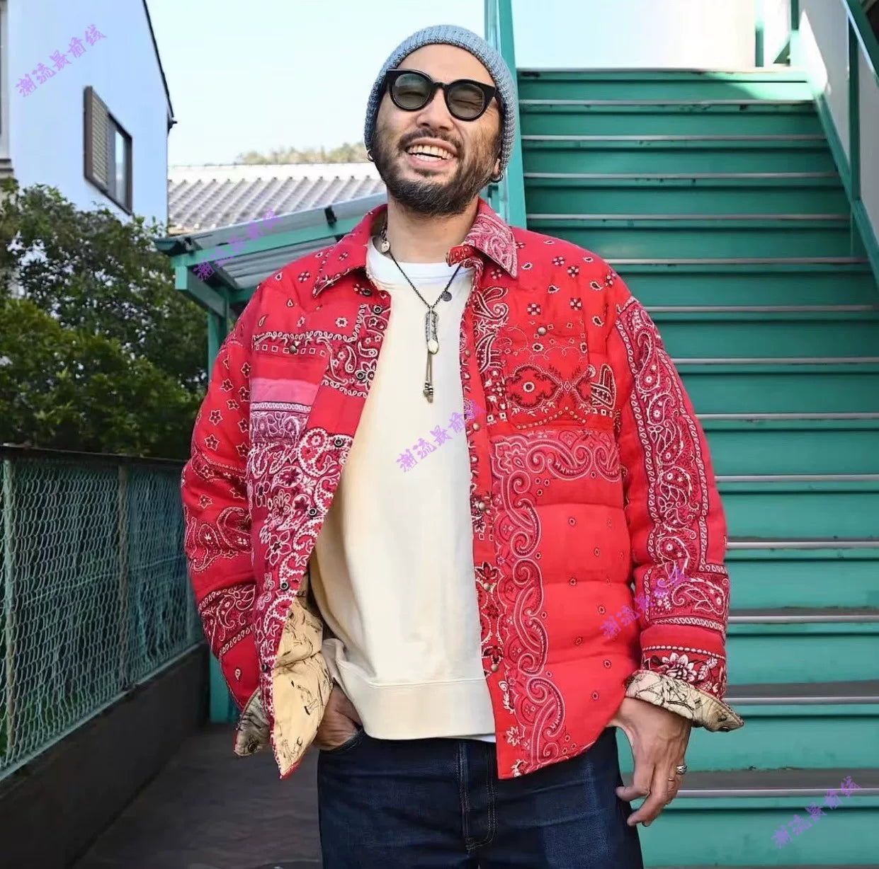 visvim pink bandana down jacket