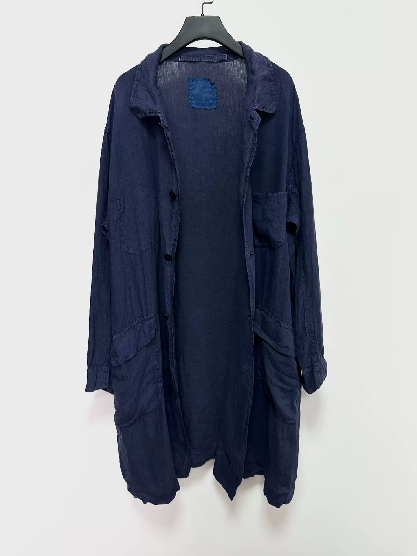 blue dyed linen long coat