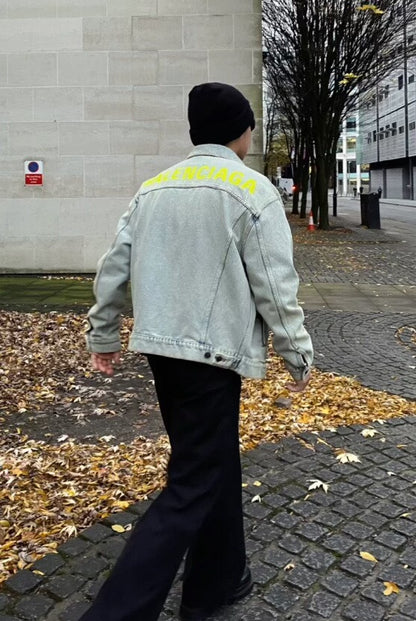 balenciaga logo washed denim jacket