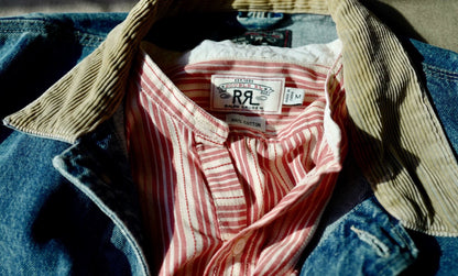 RRL Vintage Pink White Stripe Henley M