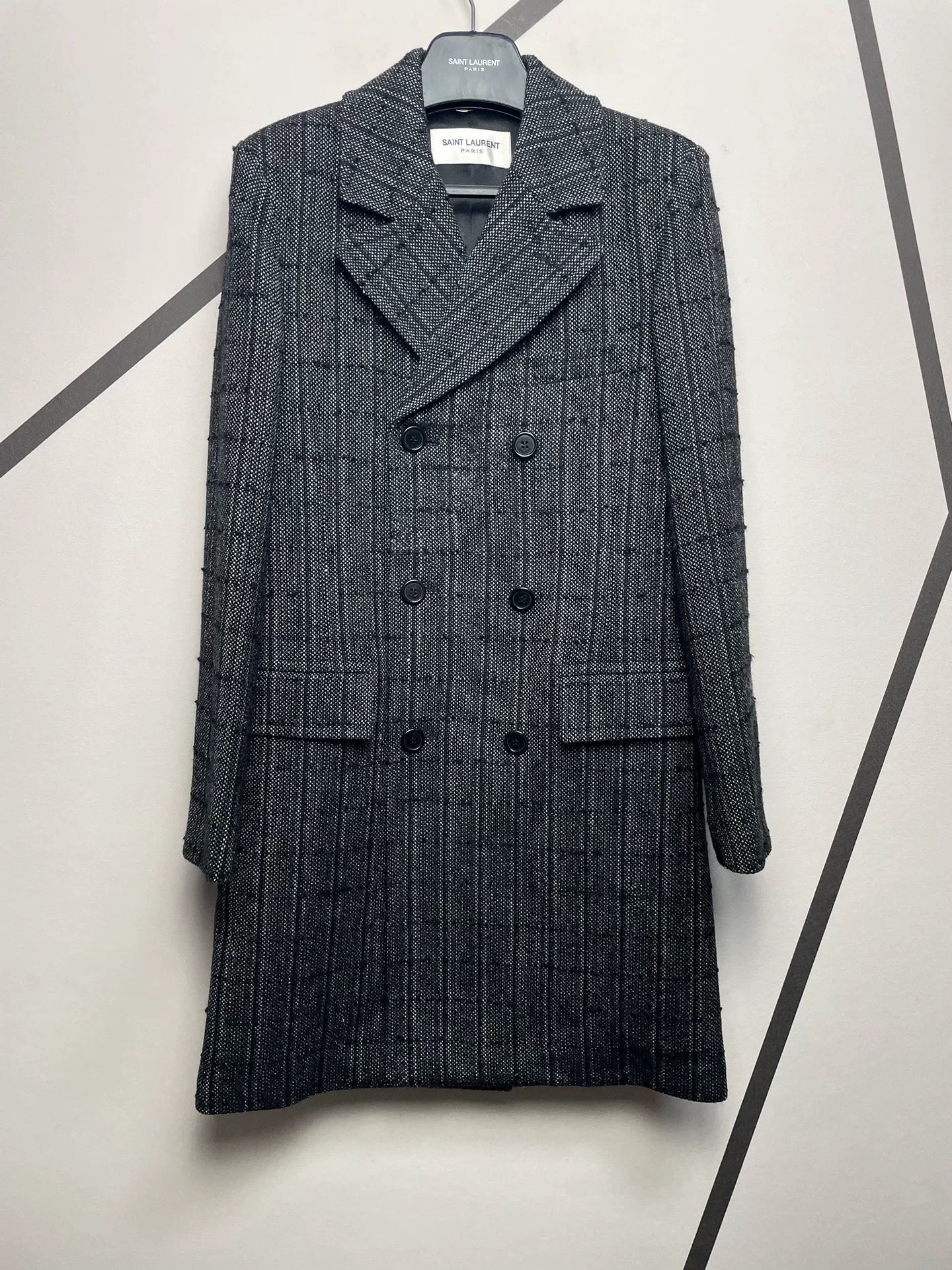 Saint Laurent Double-Breasted Checkered Coat