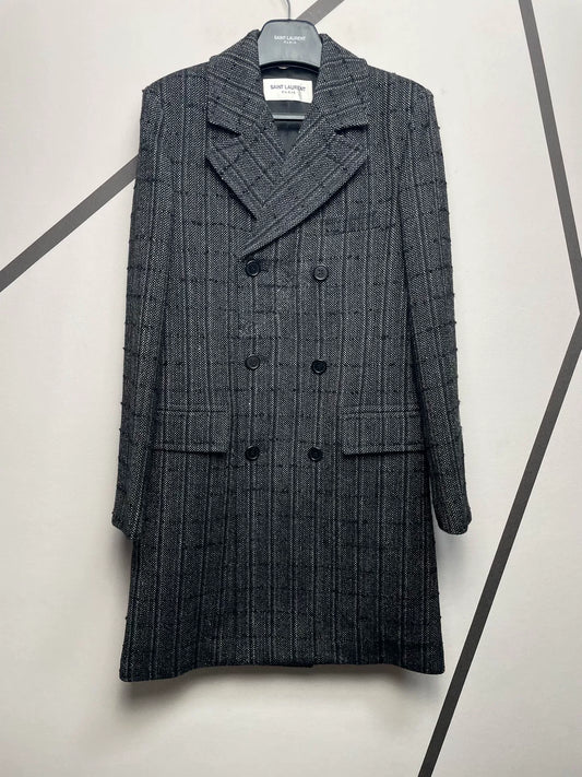 Saint Laurent Double-Breasted Checkered Coat