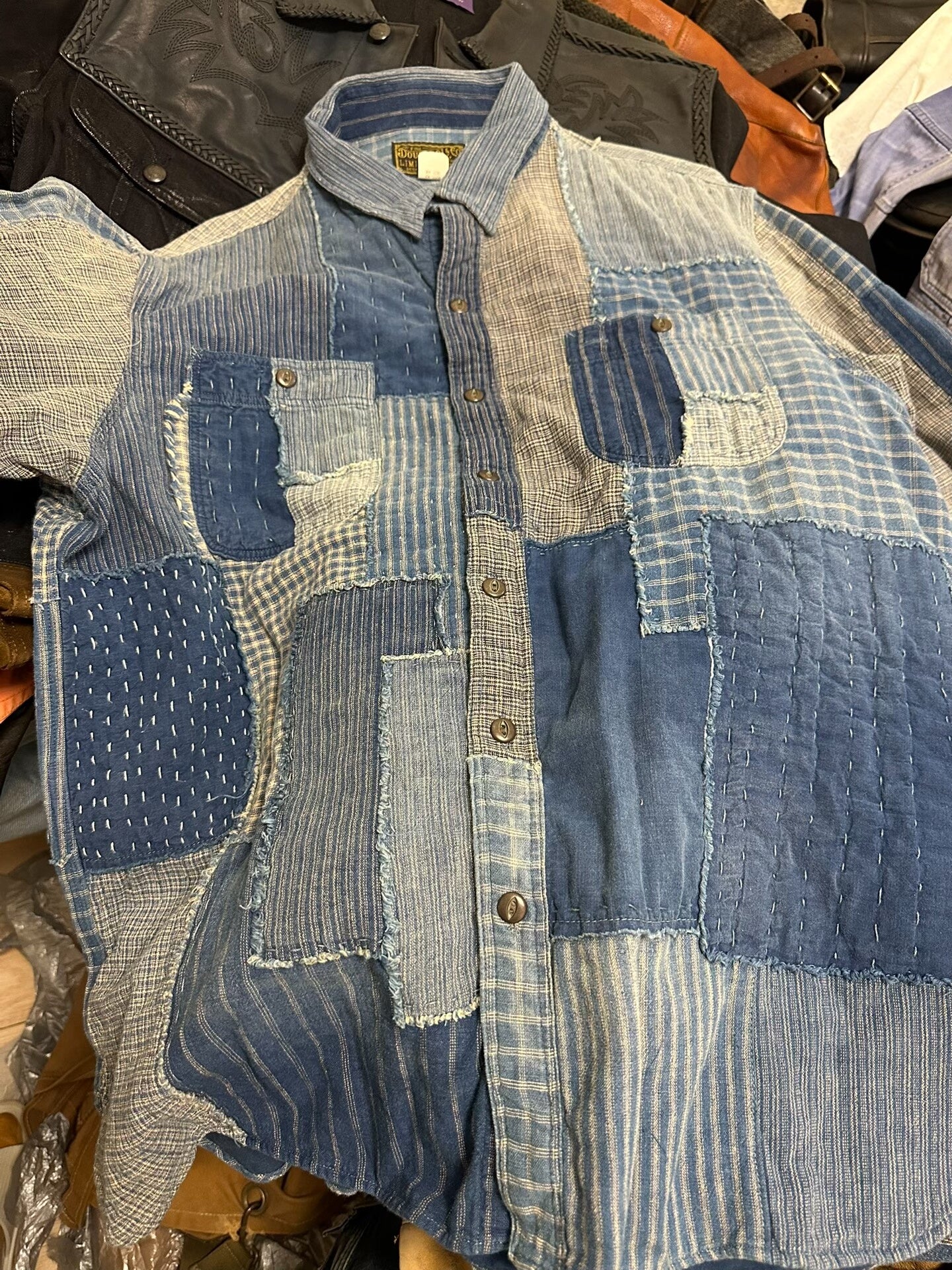 rrl patchwork blue dye shirt