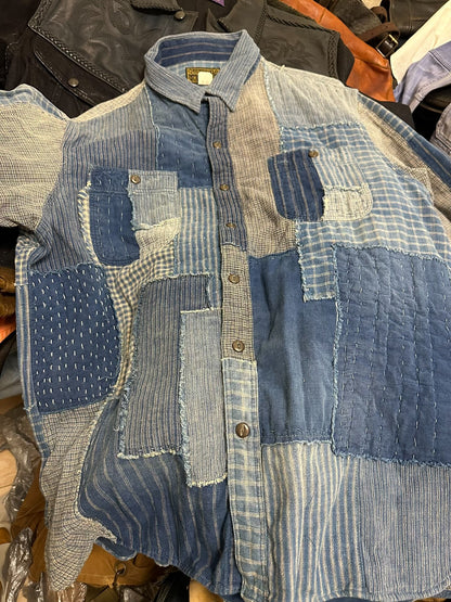rrl patchwork blue dye shirt