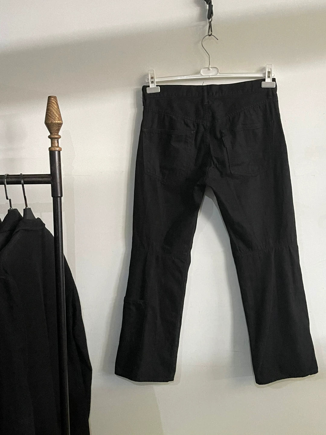 black denim pants with pocket detail