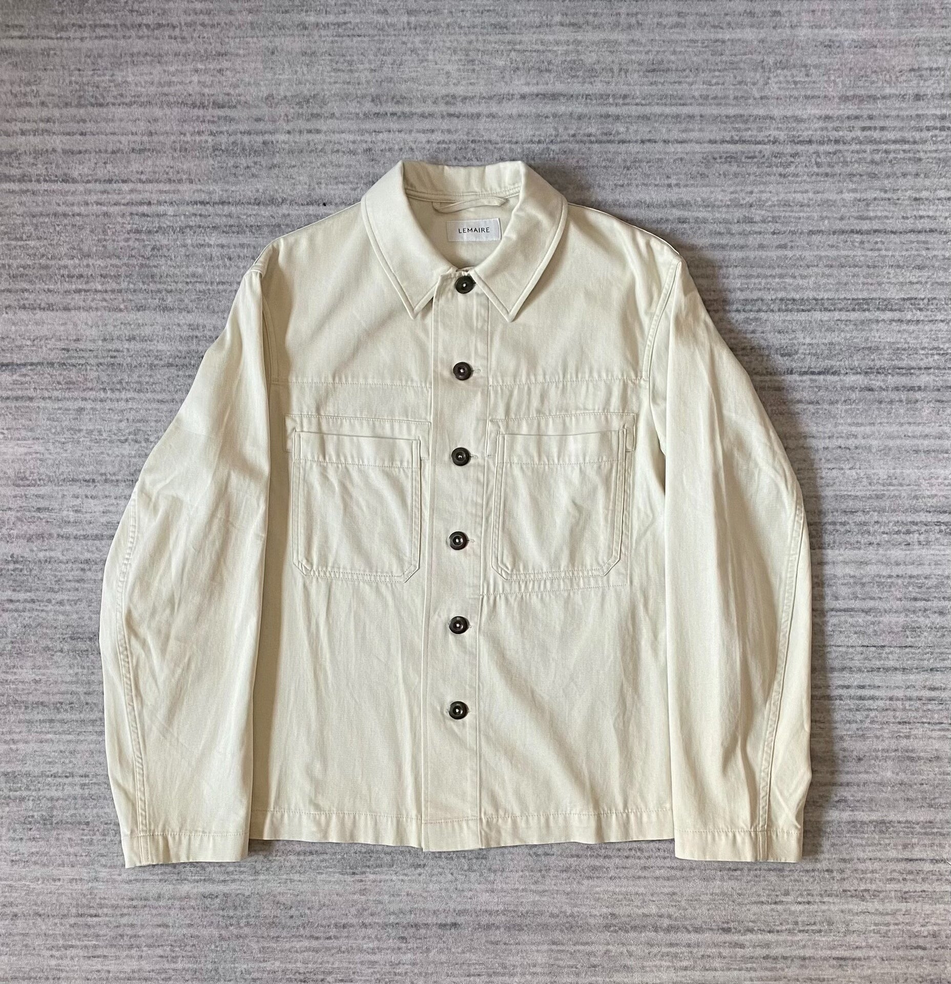 multi-pocket boxy jacket shirt in cream