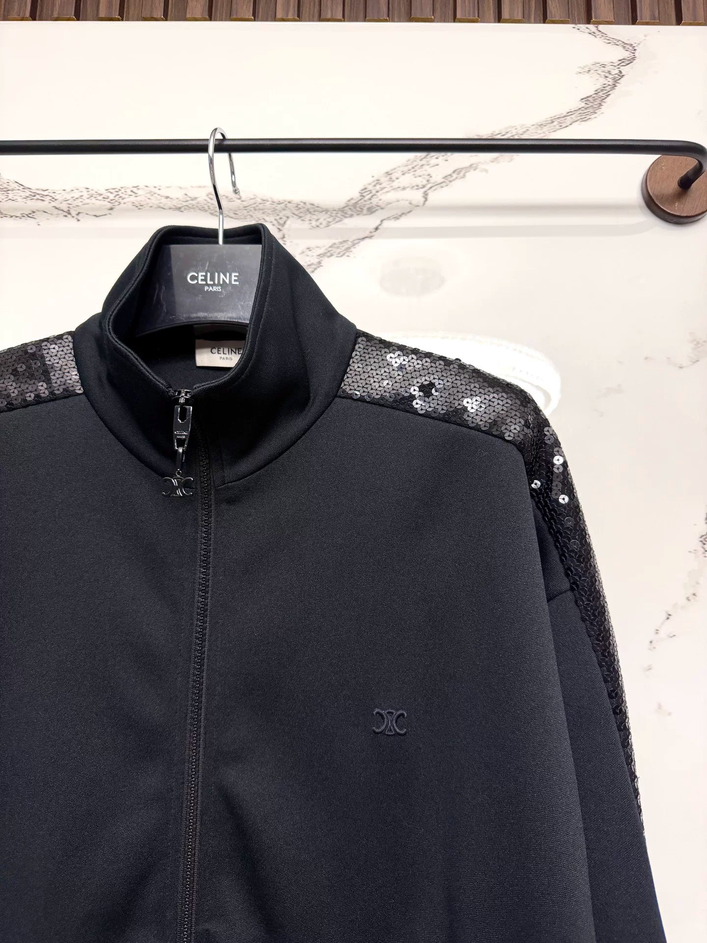 celine black scaled jacket with luxurious details
